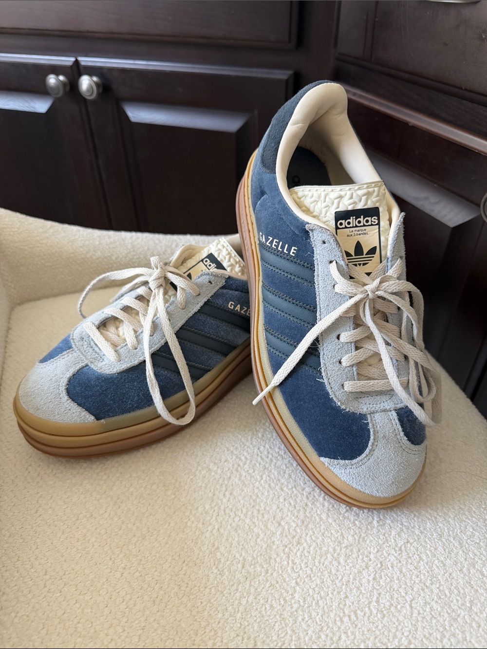adidas Gazelle Women’s Blue Velvet and Cream Suede Sneakers